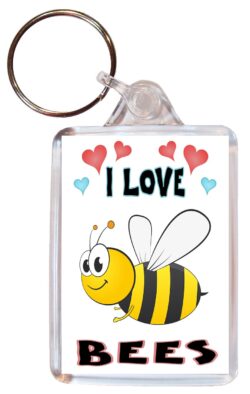 I Love Bees - Double Sided Large Keyring Key Fob Chain Ring Name Tag Gift Present Souvenir