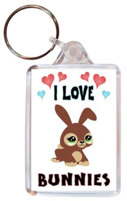 I Love Bunnies - Double Sided Large Keyring Key Fob Chain Ring Name Tag Gift Present Souvenir