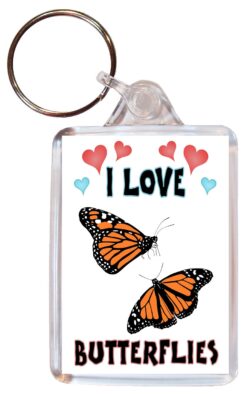 I Love Butterflies - Double Sided Large Keyring Key Fob Chain Ring Name Tag Gift Present Souvenir