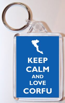 Keep Calm and Love Corfu - Double Sided Large Keyring Key Ring Fob Chain Name Tag Gift Present Souvenir