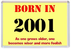 Born in 2001 Birthday - Jumbo Fridge Magnet - Becomes Wiser Quote