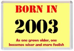 Born in 2003 Birthday - Jumbo Fridge Magnet - Becomes Wiser Quote