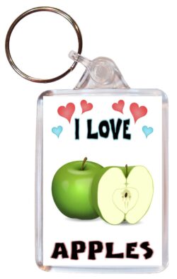 I Love Apples - Double Sided Large Keyring Key Fob Chain Ring Name Tag Gift Present Souvenir