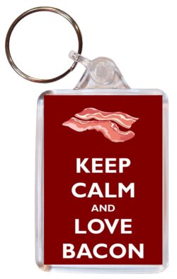 Keep Calm and Love Bacon - Double Sided Large Keyring Key Ring Fob Chain Name Tag Gift Present Souvenir