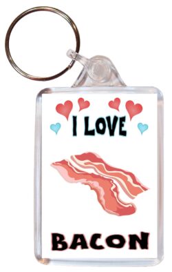 I Love Bacon - Double Sided Large Keyring Key Fob Chain Ring Name Tag Gift Present Souvenir