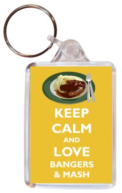 Keep Calm and Love Bangers & Mash - Double Sided Large Keyring Key Ring Fob Chain Name Tag Gift Present Souvenir