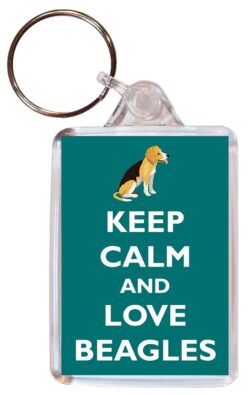 Keep Calm and Love Beagles - Double Sided Large Keyring Key Ring Fob Chain Name Tag Gift Present Souvenir