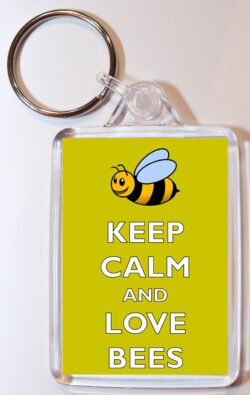 Keep Calm and Love Bees - Double Sided Large Keyring Key Ring Fob Chain Name Tag Gift Present Souvenir