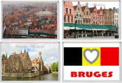 Bruges - Belgium - 4 PACK - Jumbo Fridge Magnet Souvenir Gift Present