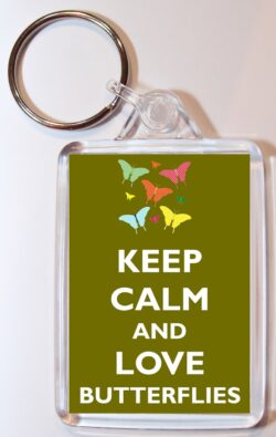 Keep Calm and Love Butterflies - Double Sided Large Keyring Key Ring Fob Chain Name Tag Gift Present Souvenir