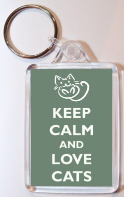 Keep Calm and Love Cats - Double Sided Large Keyring Key Ring Fob Chain Name Tag Gift Present Souvenir
