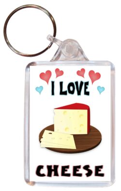 I Love Cheese - Double Sided Large Keyring Key Fob Chain Ring Name Tag Gift Present Souvenir