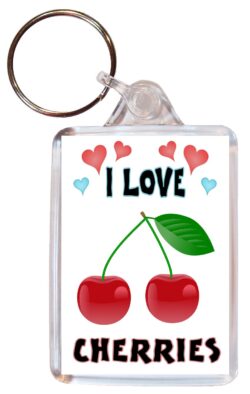 I Love Cherries - Double Sided Large Keyring Key Fob Chain Ring Name Tag Gift Present Souvenir