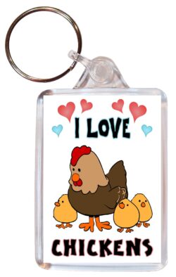 I Love Chickens - Double Sided Large Keyring Key Fob Chain Ring Name Tag Gift Present Souvenir
