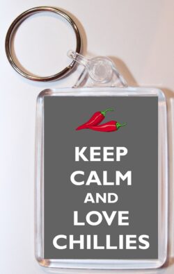 Keep Calm and Love Chillies - Double Sided Large Keyring Key Ring Fob Chain Name Tag Gift Present Souvenir