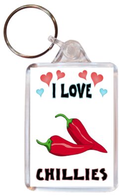 I Love Chillies - Double Sided Large Keyring Key Fob Chain Ring Name Tag Gift Present Souvenir