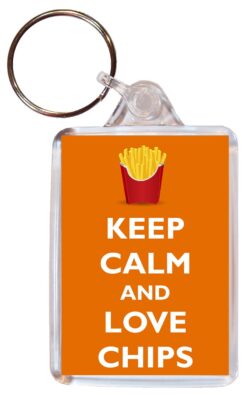 Keep Calm and Love Chips - Double Sided Large Keyring Key Ring Fob Chain Name Tag Gift Present Souvenir