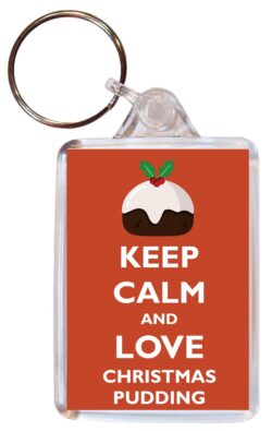 Keep Calm and Love Christmas Pudding - Double Sided Large Keyring Key Ring Fob Chain Name Tag Gift Present Souvenir