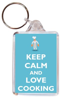 Keep Calm and Love Cooking - Double Sided Large Keyring Key Ring Fob Chain Name Tag Gift Present Souvenir