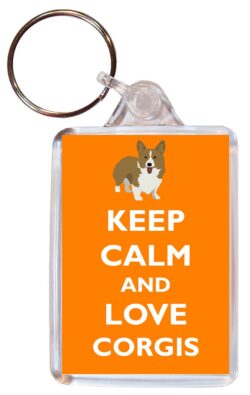 Keep Calm and Love Corgis - Double Sided Large Keyring Key Ring Fob Chain Name Tag Gift Present Souvenir