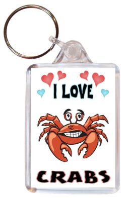 I Love Crabs - Double Sided Large Keyring Key Fob Chain Ring Name Tag Gift Present Souvenir