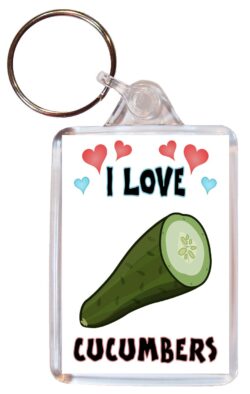 I Love Cucumbers - Double Sided Large Keyring Key Fob Chain Ring Name Tag Gift Present Souvenir