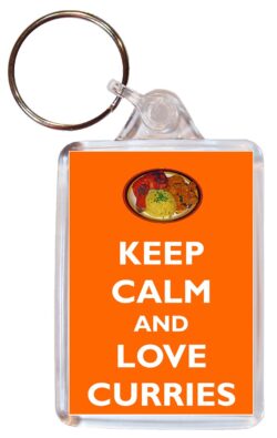 Keep Calm and Love Curries - Double Sided Large Keyring Key Ring Fob Chain Name Tag Gift Present Souvenir