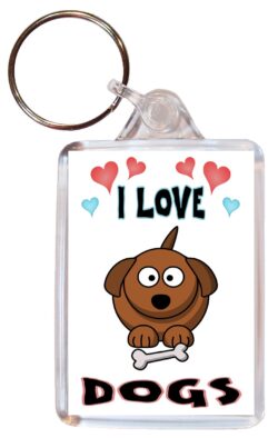 I Love Dogs - Double Sided Large Keyring Key Fob Chain Ring Name Tag Gift Present Souvenir