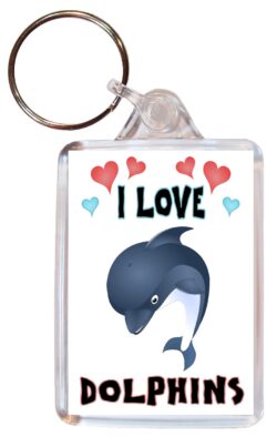 I Love Dolphins - Double Sided Large Keyring Key Fob Chain Ring Name Tag Gift Present Souvenir