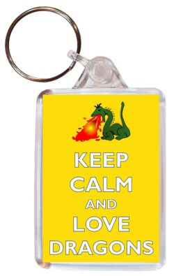 Keep Calm and Love Dragons - Double Sided Large Keyring Key Ring Fob Chain Name Tag Gift Present Souvenir