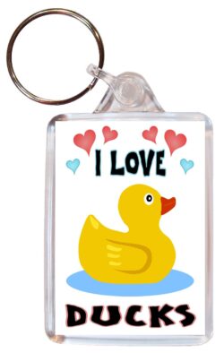I Love Ducks - Double Sided Large Keyring Key Fob Chain Ring Name Tag Gift Present Souvenir