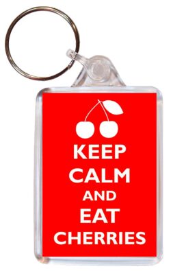 Keep Calm and Eat Cherries - Double Sided Large Keyring Key Ring Fob Chain Name Tag Gift Present Souvenir
