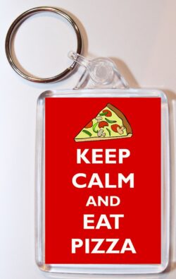 Keep Calm and Eat Pizza - Double Sided Large Keyring Key Ring Fob Chain Name Tag Gift Present Souvenir