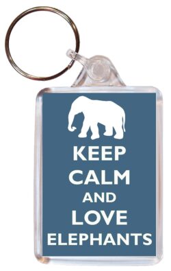 Keep Calm and Love Elephants - Double Sided Large Keyring Key Ring Fob Chain Name Tag Gift Present Souvenir