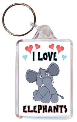 I Love Elephants - Double Sided Large Keyring Key Fob Chain Ring Name Tag Gift Present Souvenir