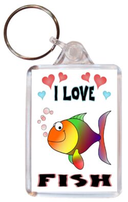 I Love Fish - Double Sided Large Keyring Key Fob Chain Ring Name Tag Gift Present Souvenir