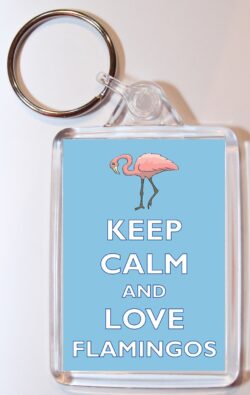 Keep Calm and Love Flamingos - Double Sided Large Keyring Key Ring Fob Chain Name Tag Gift Present Souvenir