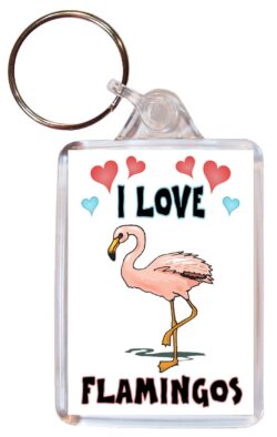 I Love Flamingos - Double Sided Large Keyring Key Fob Chain Ring Name Tag Gift Present Souvenir