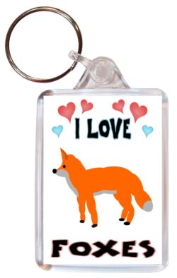I Love Foxes - Double Sided Large Keyring Key Fob Chain Ring Name Tag Gift Present Souvenir