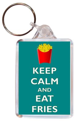 Keep Calm and Eat Fries - Double Sided Large Keyring Key Ring Fob Chain Name Tag Gift Present Souvenir