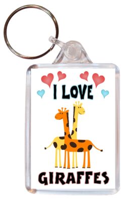 I Love Giraffes - Double Sided Large Keyring Key Fob Chain Ring Name Tag Gift Present Souvenir
