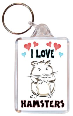 I Love Hamsters - Double Sided Large Keyring Key Fob Chain Ring Name Tag Gift Present Souvenir