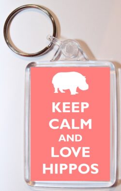 Keep Calm and Love Hippos - Double Sided Large Keyring Key Ring Fob Chain Name Tag Gift Present Souvenir