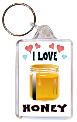 I Love Honey - Double Sided Large Keyring Key Fob Chain Ring Name Tag Gift Present Souvenir