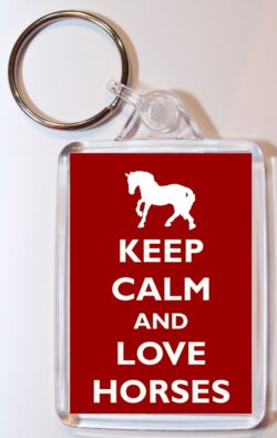 Keep Calm and Love Horses - Double Sided Large Keyring Key Ring Fob Chain Name Tag Gift Present Souvenir