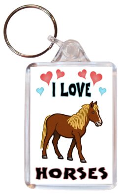 I Love Horses - Double Sided Large Keyring Key Fob Chain Ring Name Tag Gift Present Souvenir