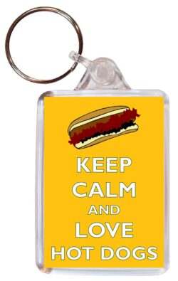 Keep Calm and Love Hot Dogs - Double Sided Large Keyring Key Ring Fob Chain Name Tag Gift Present Souvenir