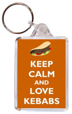 Keep Calm and Love Kebabs - Double Sided Large Keyring Key Ring Fob Chain Name Tag Gift Present Souvenir