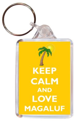 Keep Calm and Love Magaluf - Double Sided Large Keyring Key Fob Chain Ring Gift Present Souvenir
