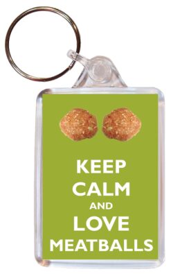 Keep Calm and Love Meatballs - Double Sided Large Keyring Key Ring Fob Chain Name Tag Gift Present Souvenir
